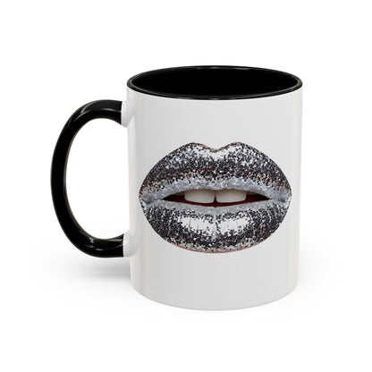 Silver Glitter Lips Accent Coffee Mug (11, 15oz)