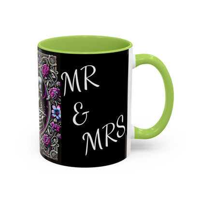 Mr & Mrs Skeleton Flower Accent Coffee Mug (11, 15oz)