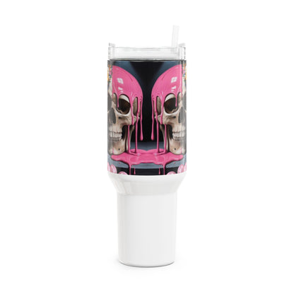 Gothic Skull Tumbler, 40oz Pink Drip Travel Mug | Unique Gift for Halloween, Cool Water Bottle, Skull Design Tumbler