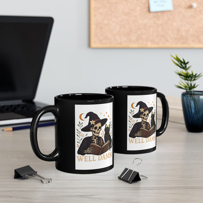 Halloween Skeleton Mug with Cat, Spooky Coffee Cup, Perfect for Witchy Gifts, Well Damn Design, 11oz, 15oz