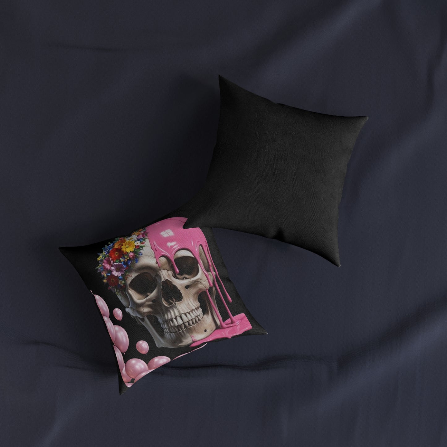 Edgy Floral Skull Cushion, Decorative Throw Cushion, Unique Home Decor, Goth | Halloween Accent, Gift for Friends, Cosy Living Room