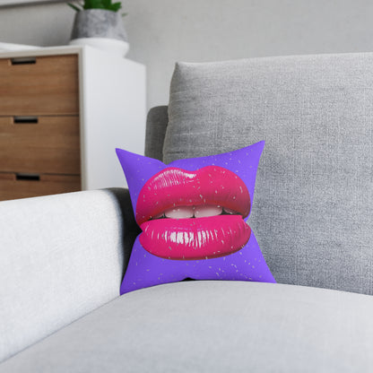 Vibrant Purple Lip Print Square Cushion, Decorative Throw Cushion, Boho Home Decor, Couch Cushion, Gift for Her, Pop Art Accent