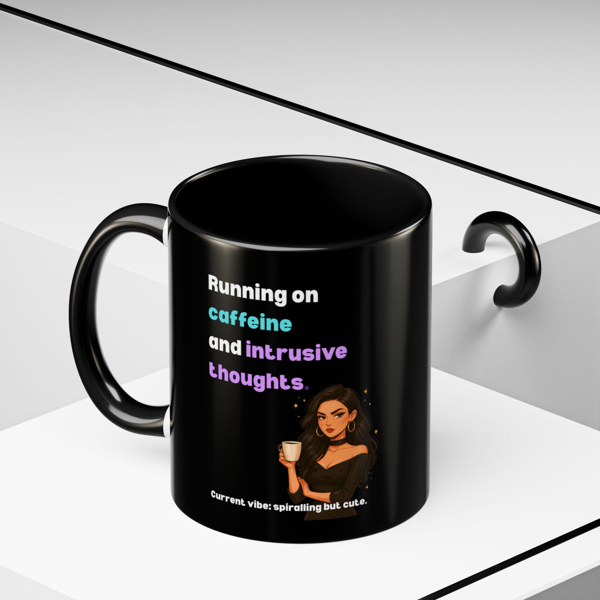 Running on Caffeine & Intrusive Thoughts Mug | Funny Overthinker Coffee Mug