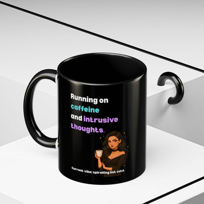 Running on Caffeine & Intrusive Thoughts Mug | Funny Overthinker Coffee Mug