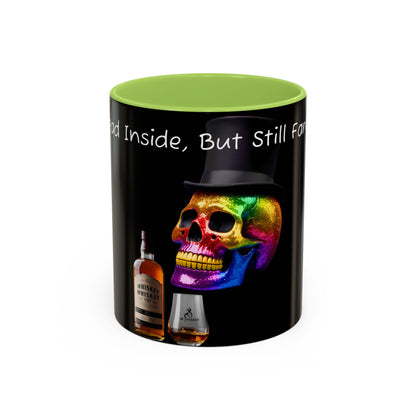 Dead Inside but still fancy Rainbow Skeleton Top Hat Whiskey Accent Coffee Mug (11, 15oz)