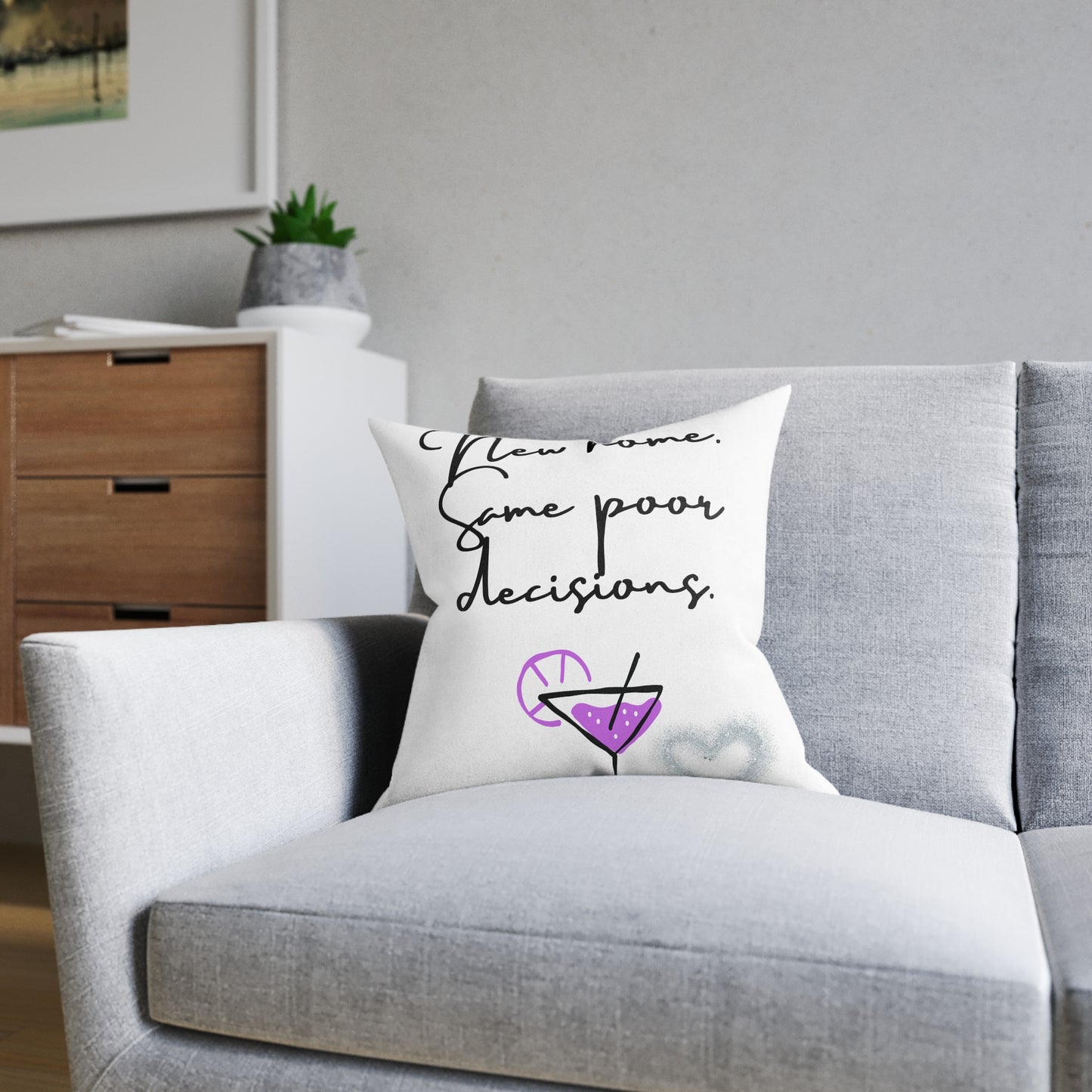 New Home, Same Poor Decisions Square Cushion | Cosy Home Decor, Fun Gift, Housewarming Present, Quirky Accent Cushion