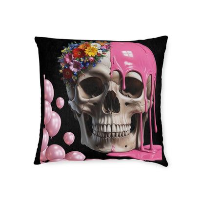 Edgy Floral Skull Cushion, Decorative Throw Cushion, Unique Home Decor, Goth | Halloween Accent, Gift for Friends, Cosy Living Room