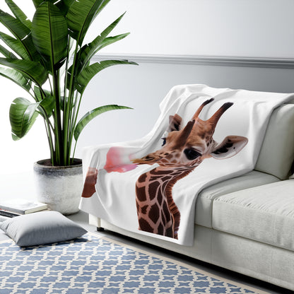Giraffe Eating Candyfloss Sherpa Fleece Blanket
