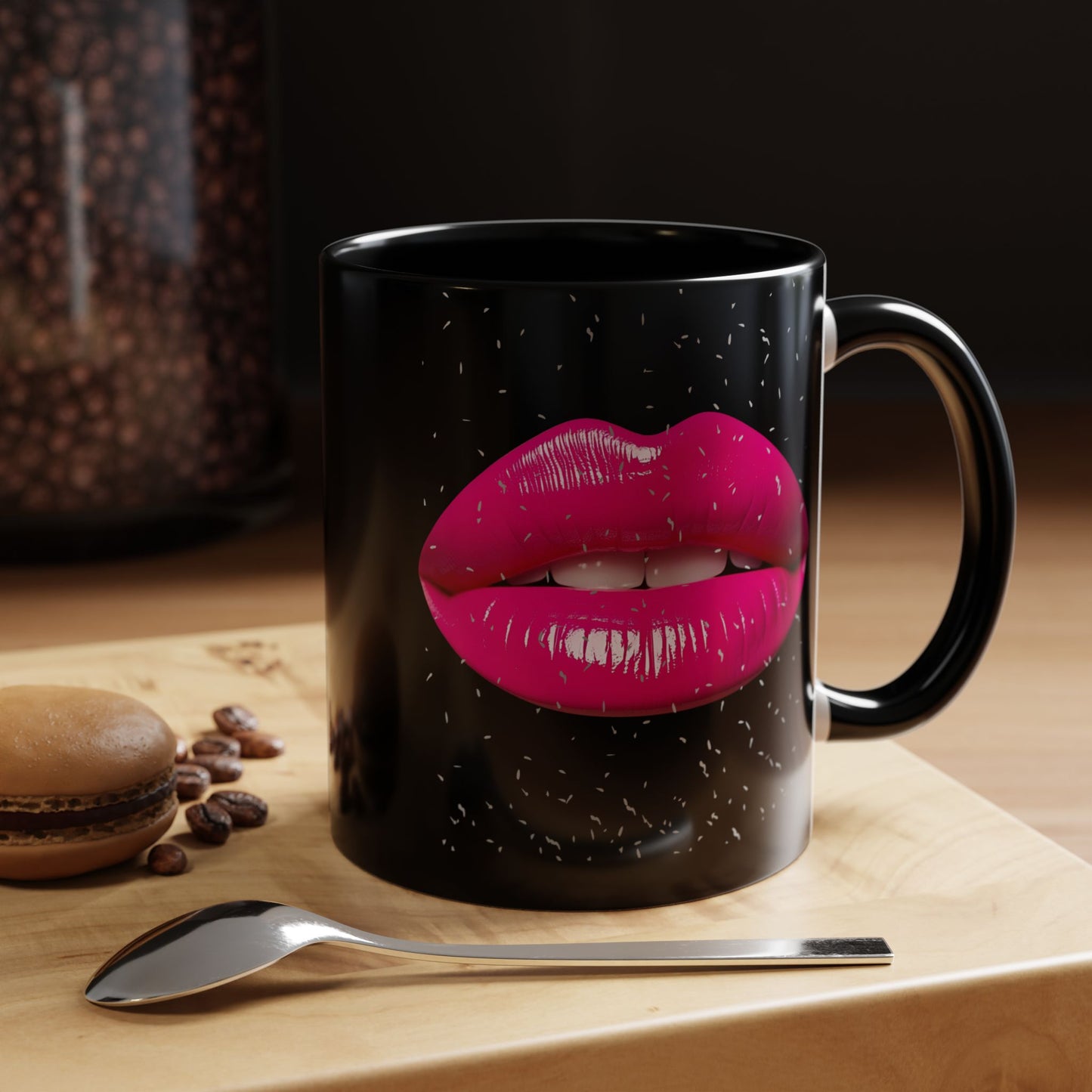Pink Lips Glitter Black Accent Coffee Mug (11, 15oz)