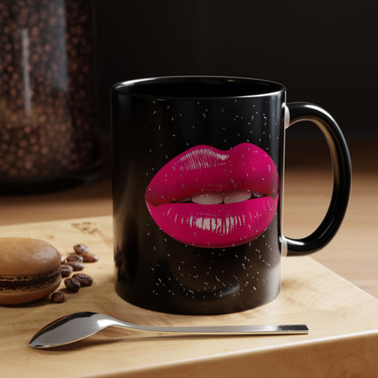 Pink Lips Glitter Black Accent Coffee Mug (11, 15oz)