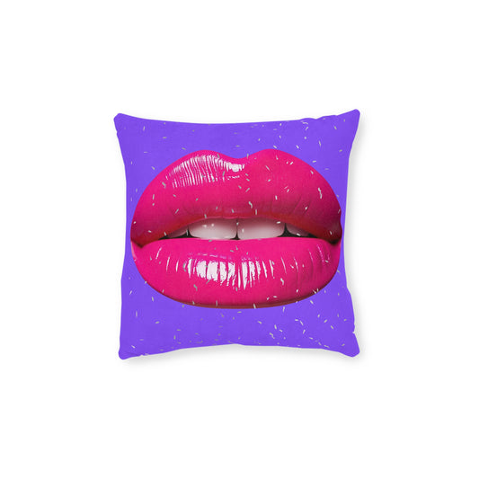 Vibrant Purple Lip Print Square Cushion, Decorative Throw Cushion, Boho Home Decor, Couch Cushion, Gift for Her, Pop Art Accent