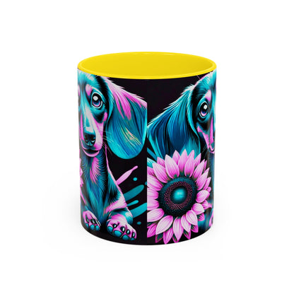Dachshund Flower Mug Accent Coffee Mug (11, 15oz)