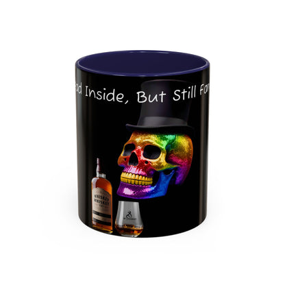 Dead Inside but still fancy Rainbow Skeleton Top Hat Whiskey Accent Coffee Mug (11, 15oz)