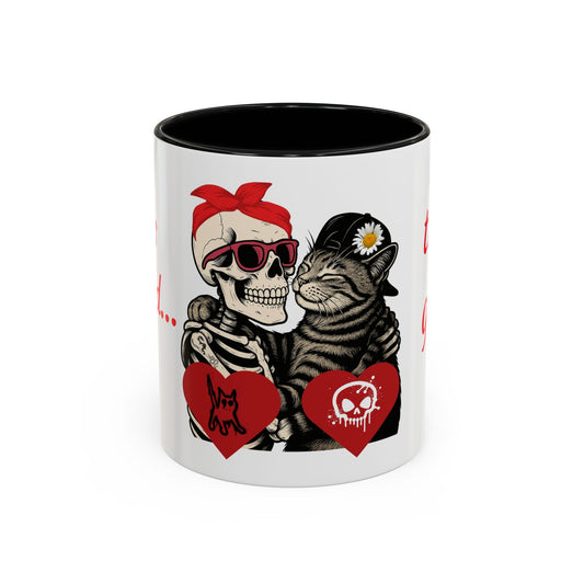 Romantic Skull & Cat Coffee Mug - Perfect for Cat Lovers