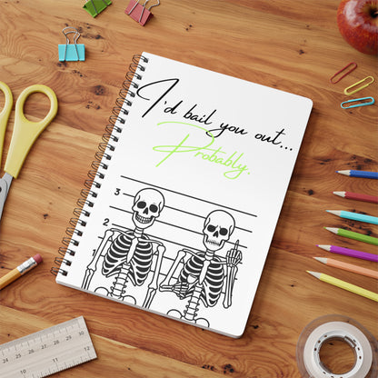 Skeleton Themed Wirobound Notebook | Funny A5 Sketchbook, Gifts for Students, Journaling, Note Taking, Office Supplies, Halloween Decor