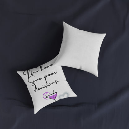 New Home, Same Poor Decisions Square Cushion | Cosy Home Decor, Fun Gift, Housewarming Present, Quirky Accent Cushion