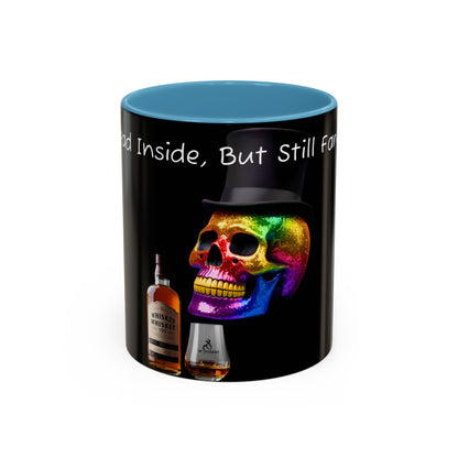 Dead Inside but still fancy Rainbow Skeleton Top Hat Whiskey Accent Coffee Mug (11, 15oz)