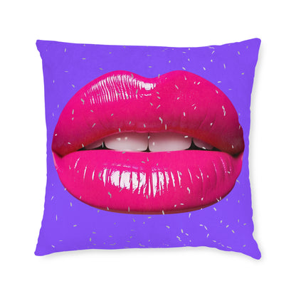 Vibrant Purple Lip Print Square Cushion, Decorative Throw Cushion, Boho Home Decor, Couch Cushion, Gift for Her, Pop Art Accent