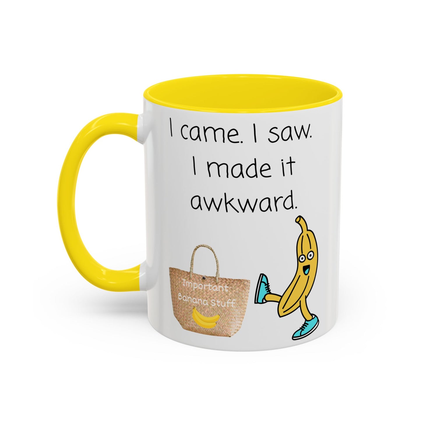 I came I Saw Whimsical Banana Accent Coffee Mug - Perfect for Gifting, Kitchen Decor, Funny Office Mug, Banana Lover Gift, Playful Drinkware