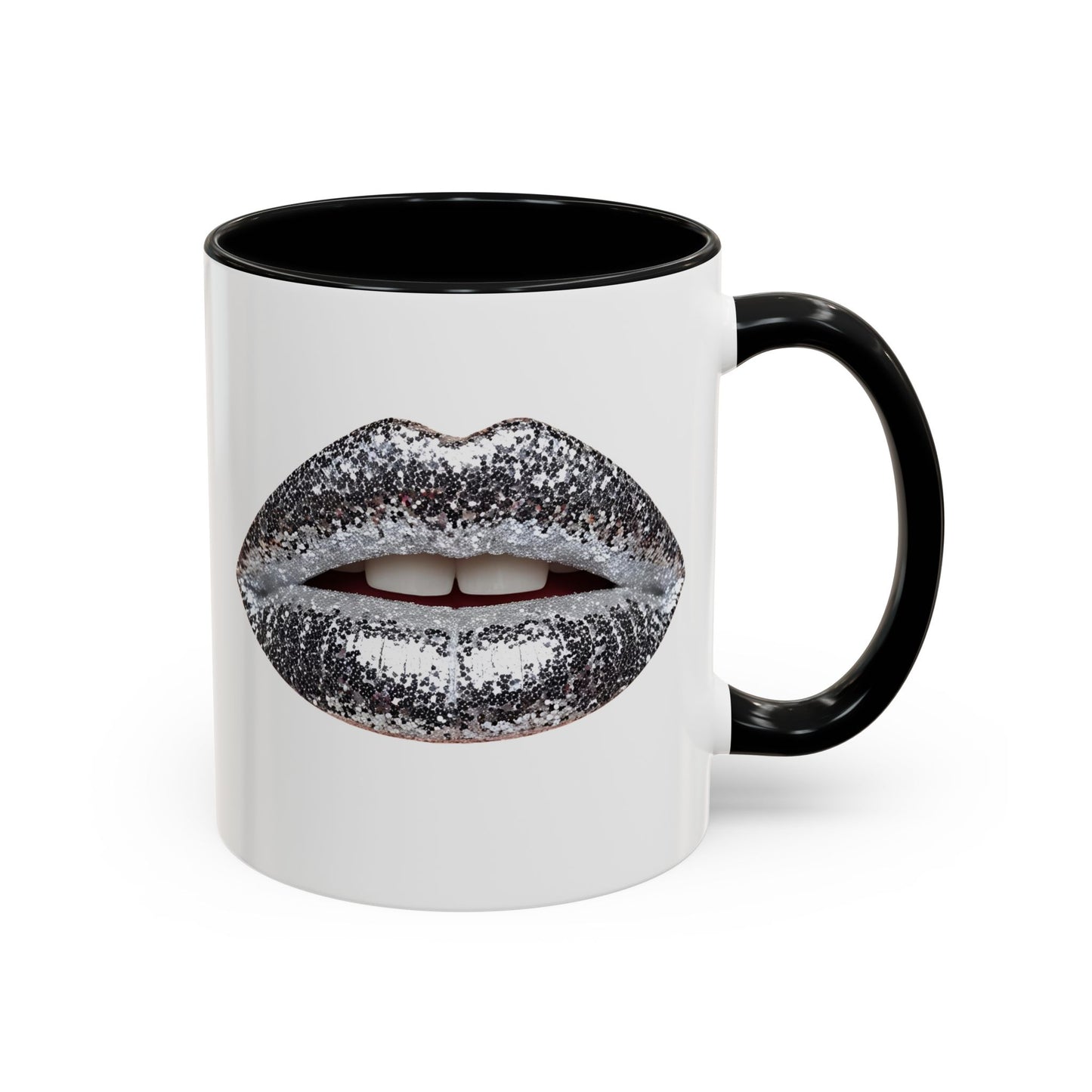 Silver Glitter Lips Accent Coffee Mug (11, 15oz)