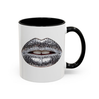 Silver Glitter Lips Accent Coffee Mug (11, 15oz)