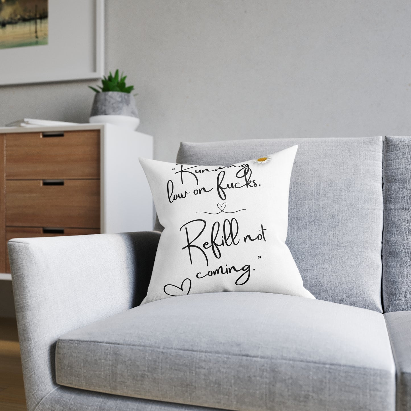 Humorous Square Cushion - "Running Low on Fucks" - Cosy Home Decor, Funny Gift, Living Room, Bedroom Accessory, Self-Care Decor