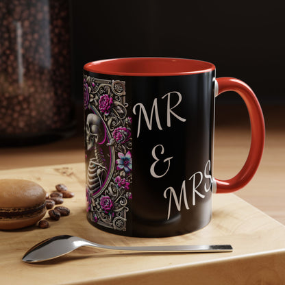 Mr & Mrs Skeleton Flower Accent Coffee Mug (11, 15oz)