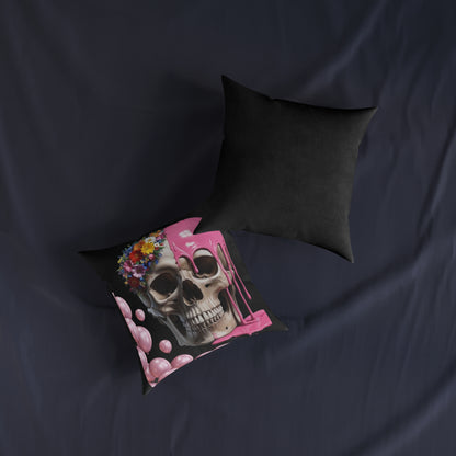 Edgy Floral Skull Cushion, Decorative Throw Cushion, Unique Home Decor, Goth | Halloween Accent, Gift for Friends, Cosy Living Room