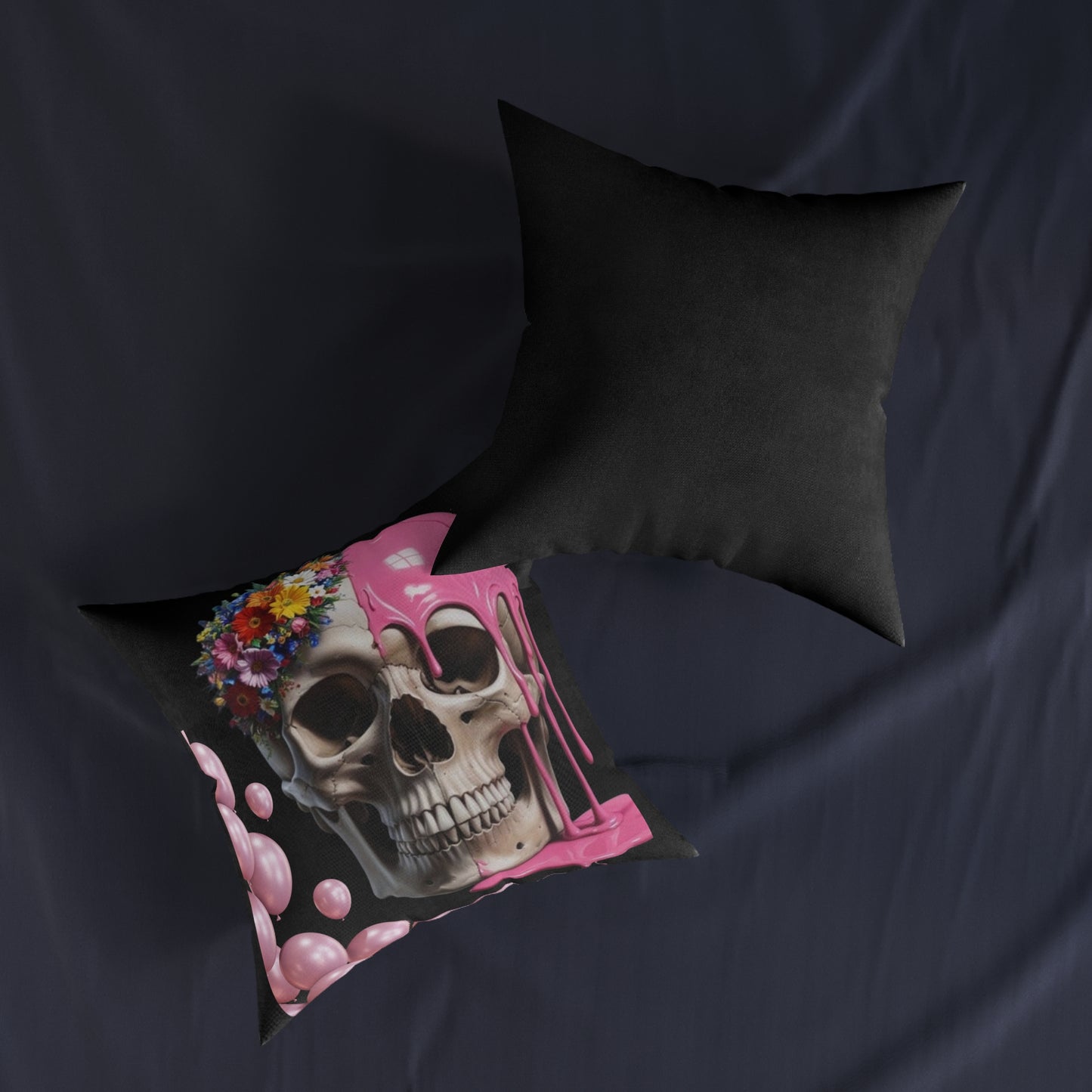Edgy Floral Skull Cushion, Decorative Throw Cushion, Unique Home Decor, Goth | Halloween Accent, Gift for Friends, Cosy Living Room