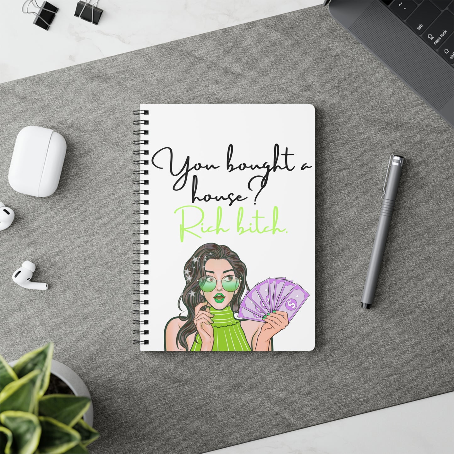 Chic Wirobound Notebook, Quote Journal, Stylish Planner, Gift for Her, A5 Softcover Writing Pad, Office or School Essentials