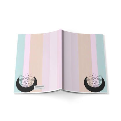 Aesthetic Softcover Notebook, Moon Floral Journal, Pastel Planner, Creative Writing Pad, Gift for Writers and Artists