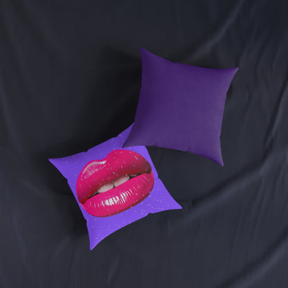 Vibrant Purple Lip Print Square Cushion, Decorative Throw Cushion, Boho Home Decor, Couch Cushion, Gift for Her, Pop Art Accent