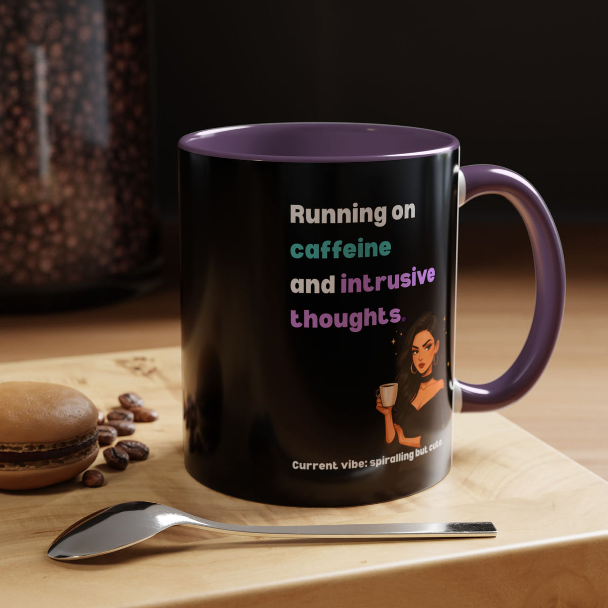 Running on Caffeine & Intrusive Thoughts Mug | Funny Overthinker Coffee Mug