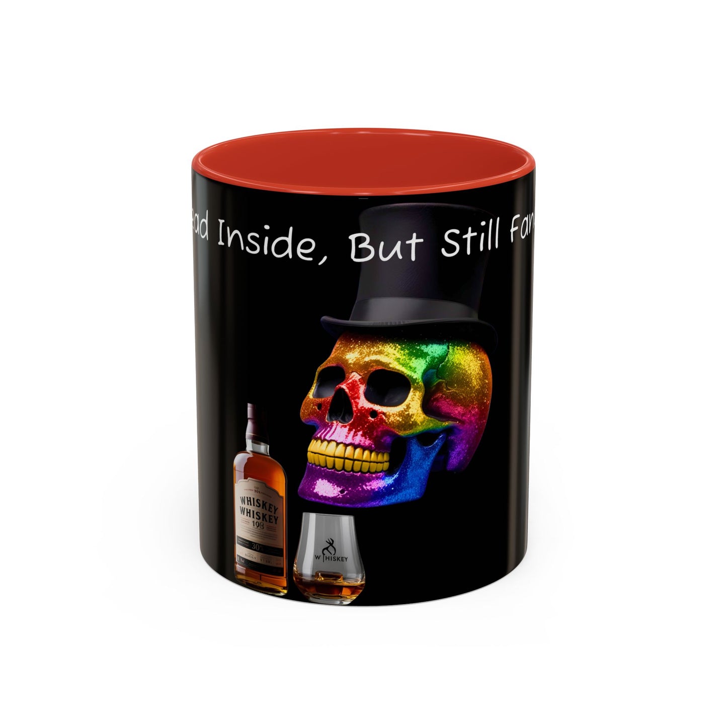 Dead Inside but still fancy Rainbow Skeleton Top Hat Whiskey Accent Coffee Mug (11, 15oz)