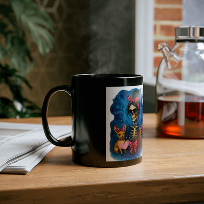 Cute Skeleton Mug with Bow, Halloween Decor, Gift for Dog Lovers, Coffee & Tea Mug, Fun Skeleton Design