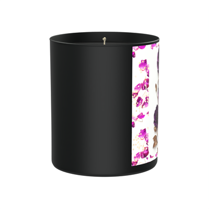 Purple and Gold Flower Design 200g Black Candle ‘Dark Noir’