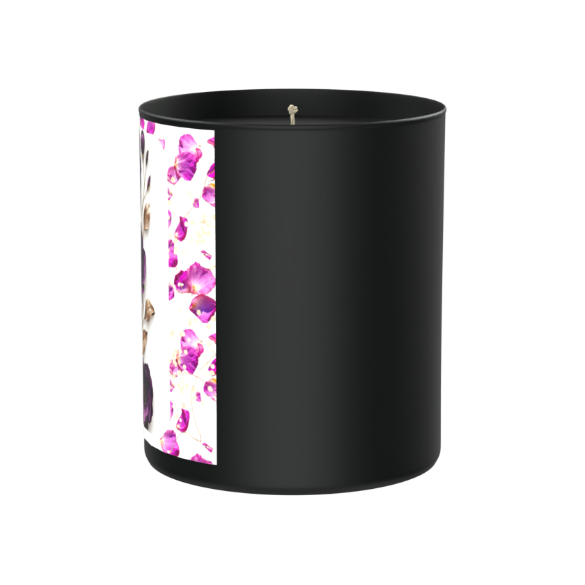 Purple and Gold Flower Design 200g Black Candle ‘Dark Noir’