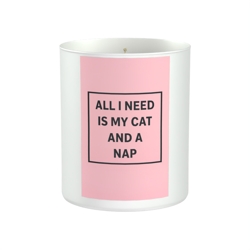All I Need is my Cat and a Nap 200g White candle ‘Sandy Bay'