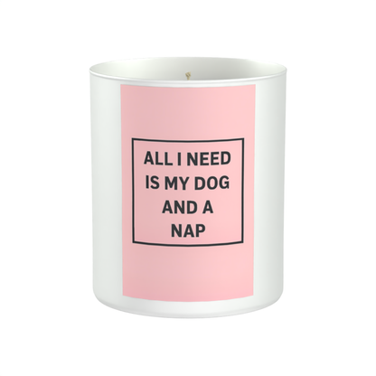 All I Need is a Dog and a Nap 200g White candle ‘Sandy Bay'
