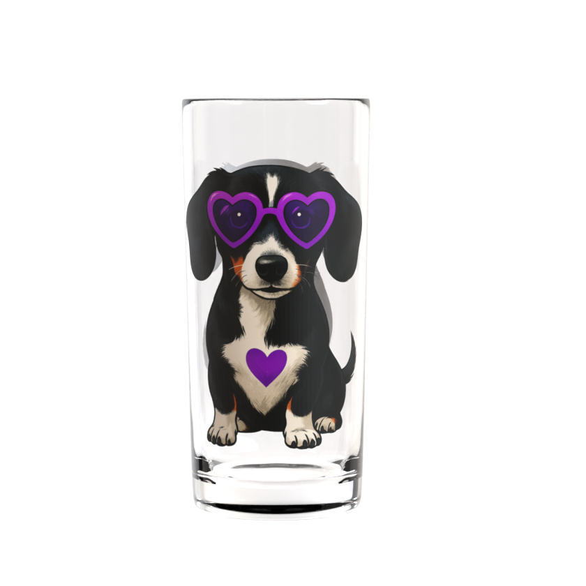 Cool Pup with Purple Hearts Highball Glass