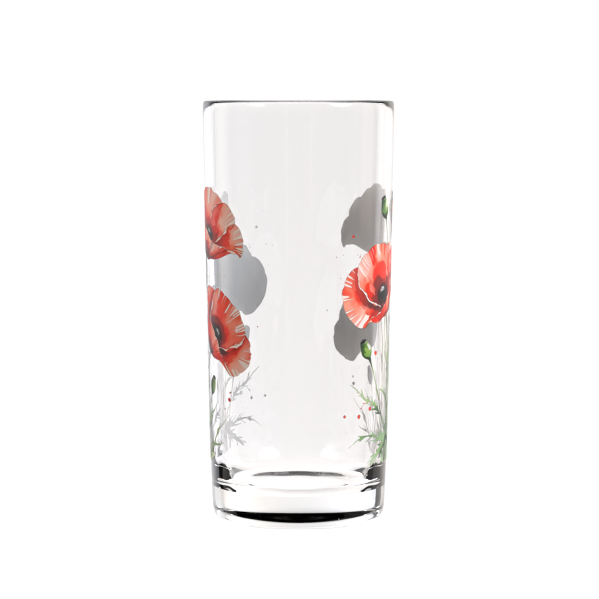 Red Poppy Watercolour Highball Glass