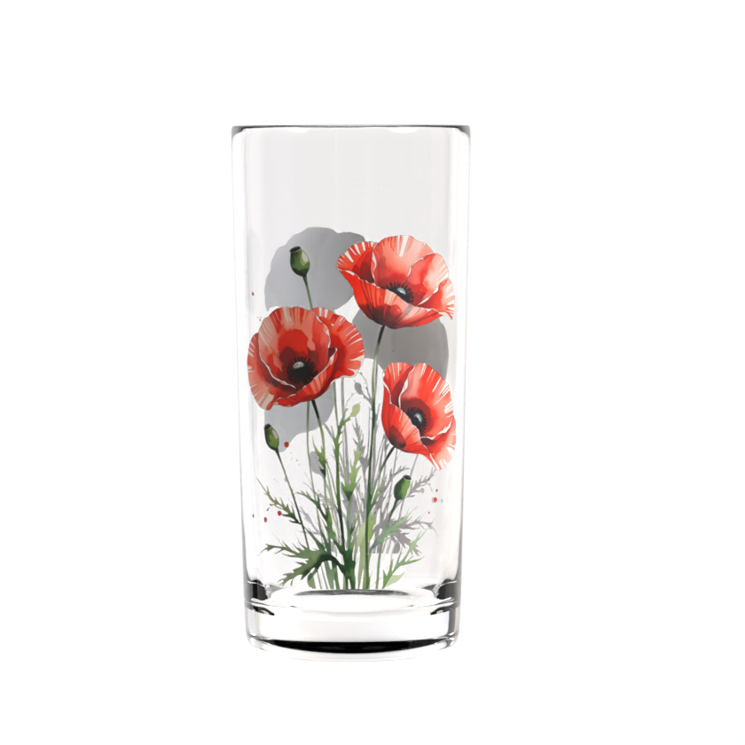 Red Poppy Watercolour Highball Glass