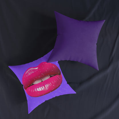 Vibrant Purple Lip Print Square Cushion, Decorative Throw Cushion, Boho Home Decor, Couch Cushion, Gift for Her, Pop Art Accent
