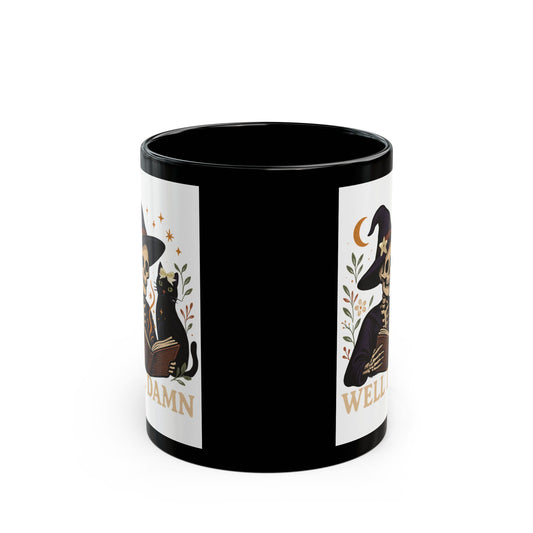 Halloween Skeleton Mug with Cat, Spooky Coffee Cup, Perfect for Witchy Gifts, Well Damn Design, 11oz, 15oz