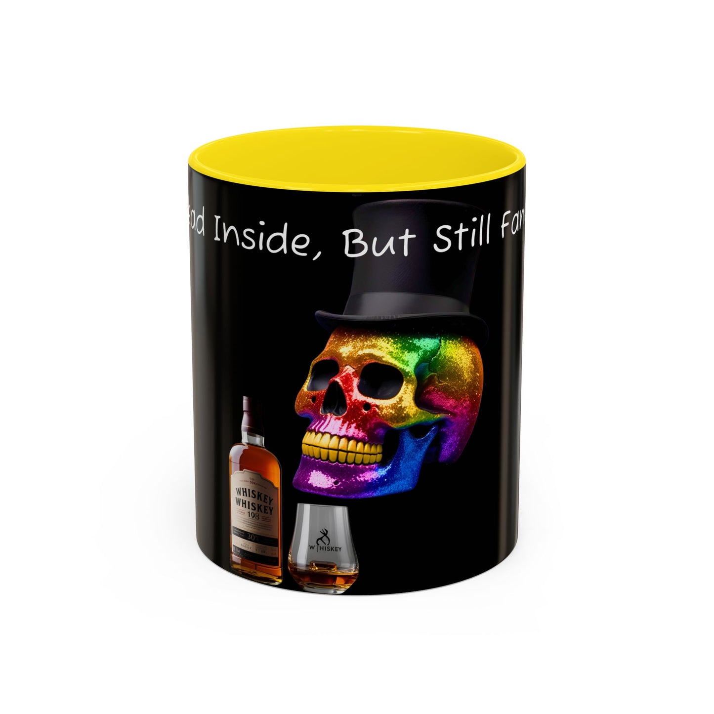 Dead Inside but still fancy Rainbow Skeleton Top Hat Whiskey Accent Coffee Mug (11, 15oz)