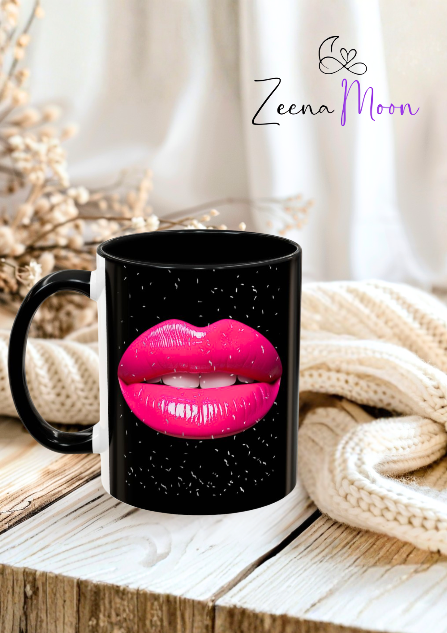 Pink Lips Glitter Black Accent Coffee Mug (11, 15oz)