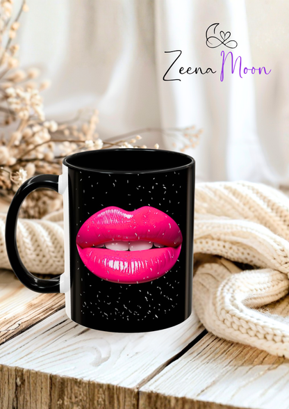 Pink Lips Glitter Black Accent Coffee Mug (11, 15oz)