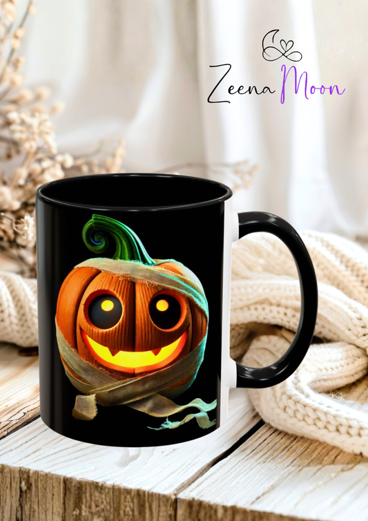 Black Spooky Pumpkin Wrap Accent Coffee Mug (11, 15oz)