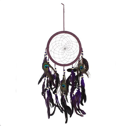 Purple Peacock Feather Dreamcatcher – Large Boho Wall Hanging