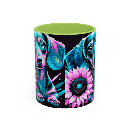 Dachshund Flower Mug Accent Coffee Mug (11, 15oz)